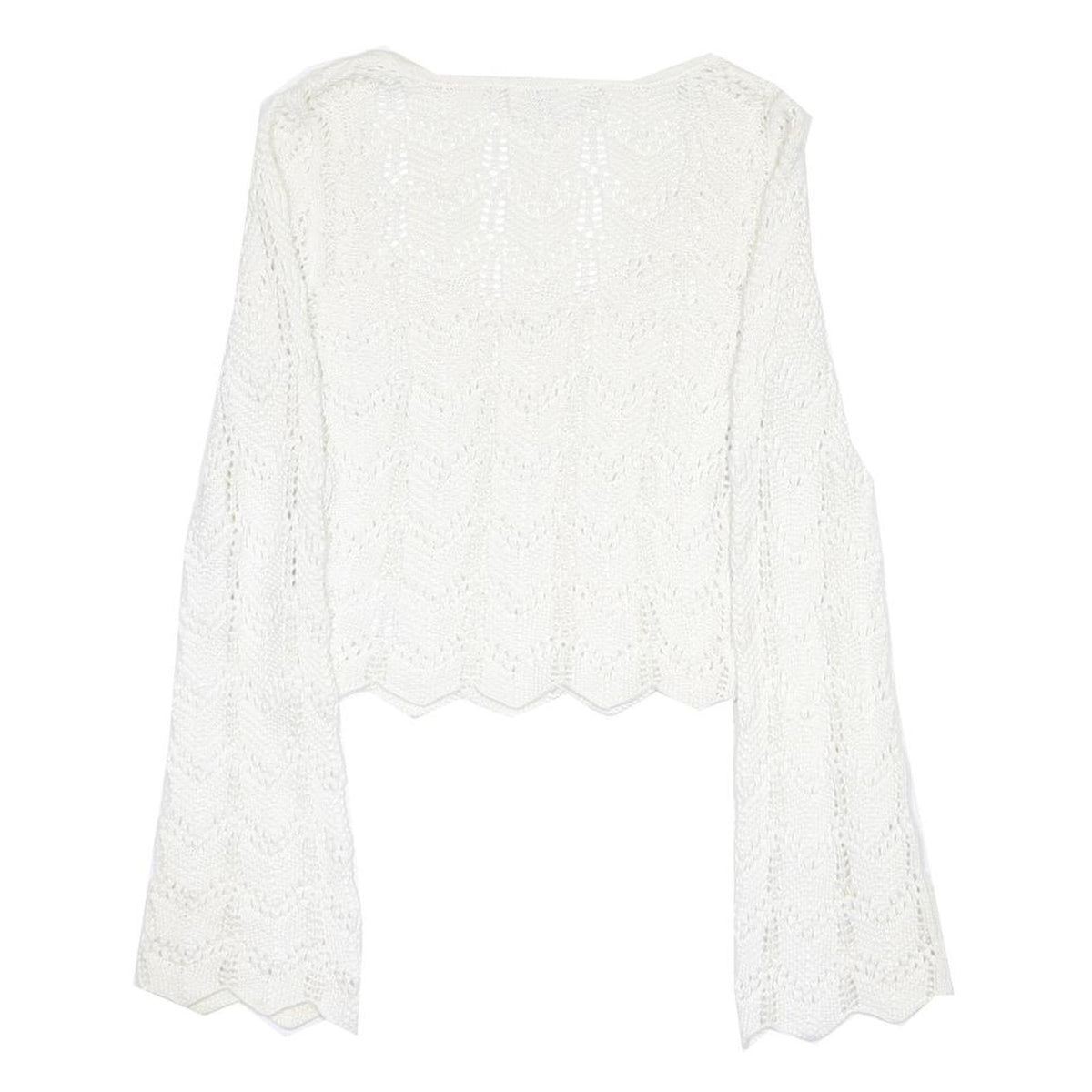 HOLLISTER Womens White Patterned Jumper Scoop Neck Chunky Knit S Lightweight