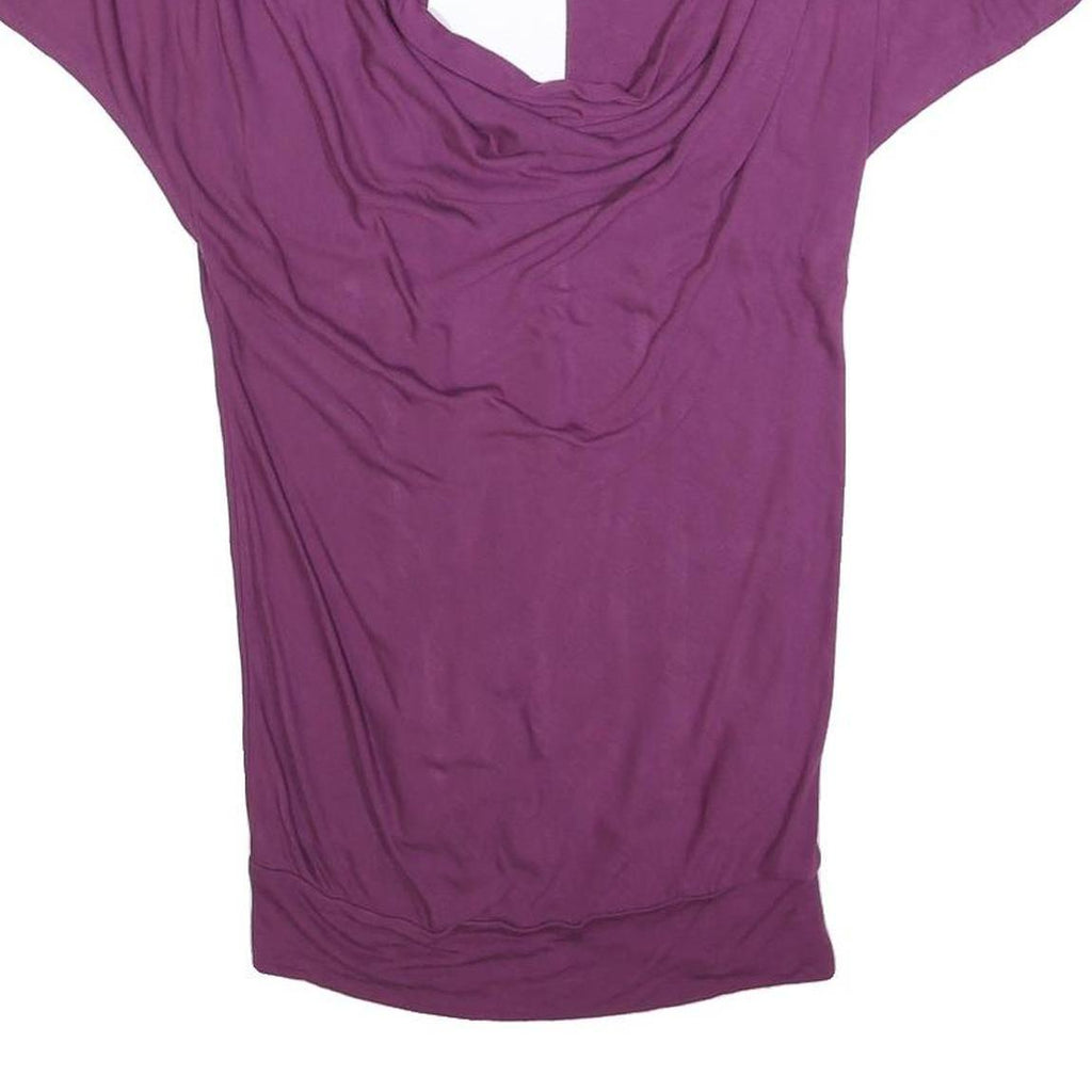 TED BAKER Womens Purple Cotton Blend Cowl Neck Short Sleeve Top S Stylish