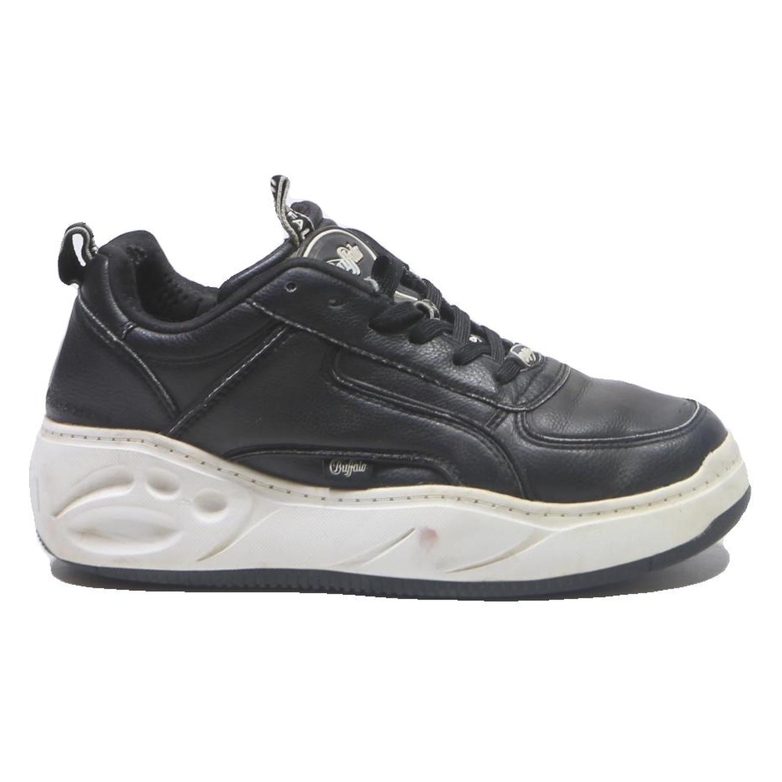 BUFFALO Mens Black Leather Chunky Trainers UK 6.5 Stylish Casual Footwear