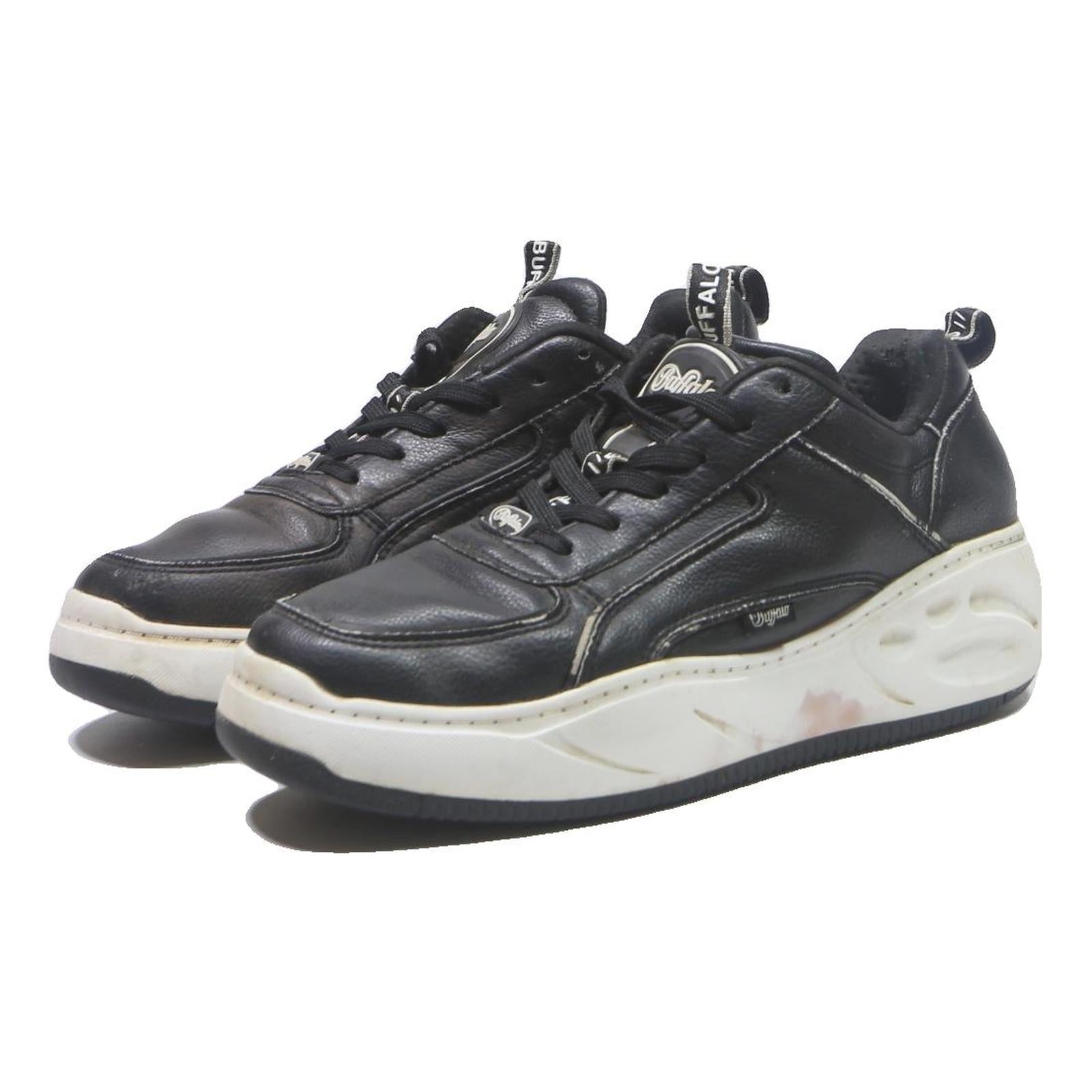 BUFFALO Mens Black Leather Chunky Trainers UK 6.5 Stylish Casual Footwear