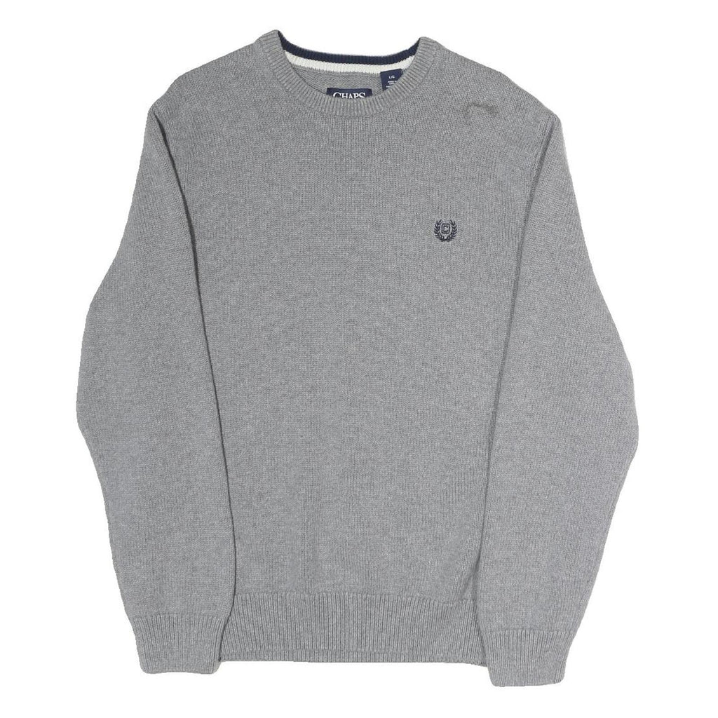 CHAPS Mens Grey Patterned Jumper Crew Neck Basic Knit L Classic Stylish Comfort