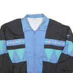 TODD1 Mens Black & Blue Nylon Zip Jacket 2XL Retro Geometric Pattern Lightweight