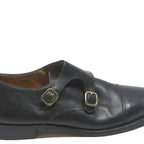 MLING Womens Leather Black Monk Strap Shoes UK 10 Classic Formal Footwear