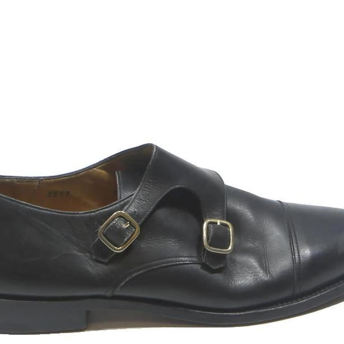 MLING Womens Leather Black Monk Strap Shoes UK 10 Classic Formal Footwear