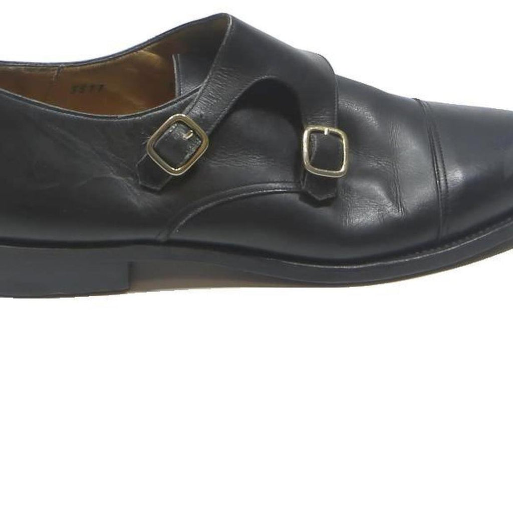 MLING Womens Leather Black Monk Strap Shoes UK 10 Classic Formal Footwear