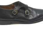 MLING Womens Leather Black Monk Strap Shoes UK 10 Classic Formal Footwear