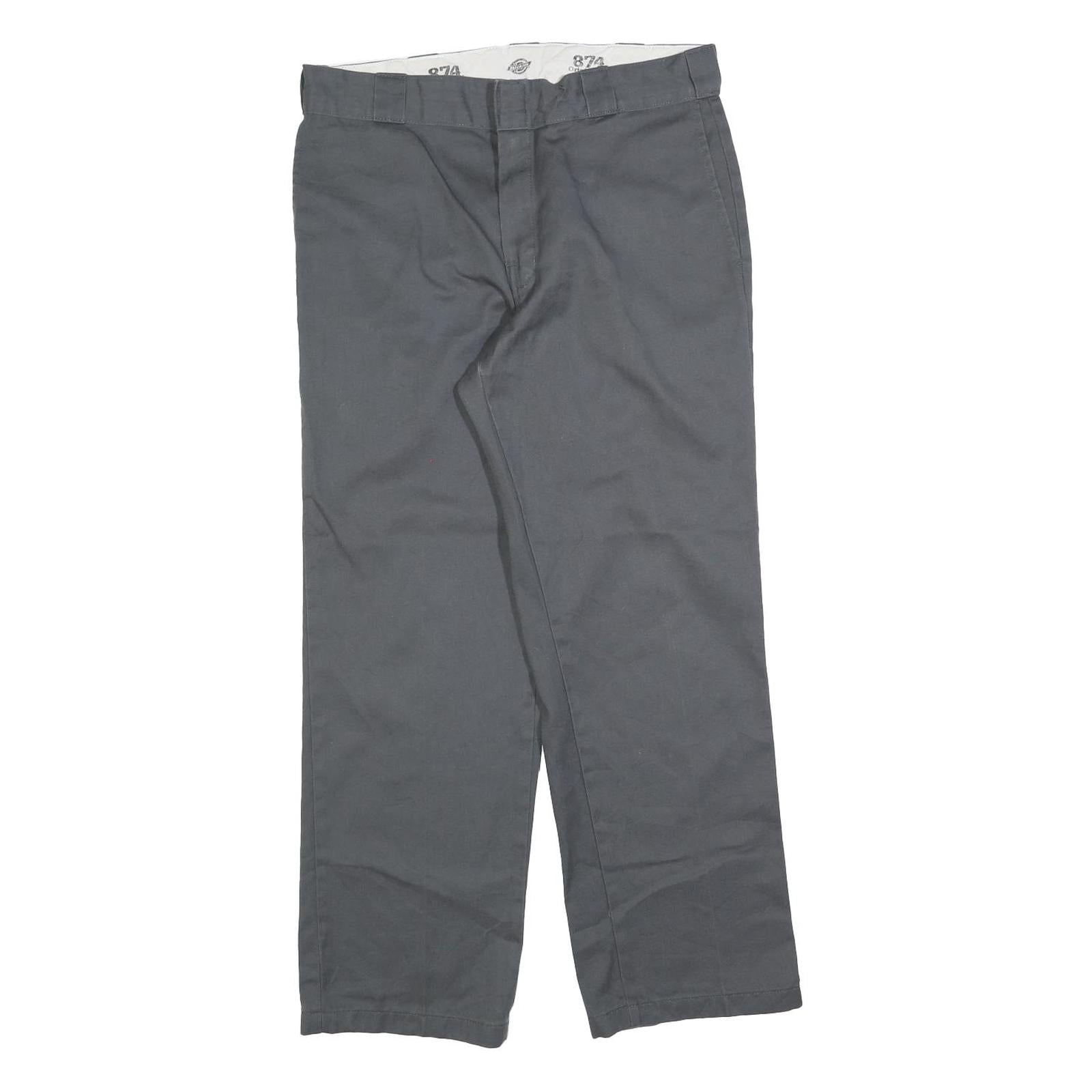 DICKIES Mens Cotton Blend Grey Regular Fit Straight Leg Trousers W33 L30