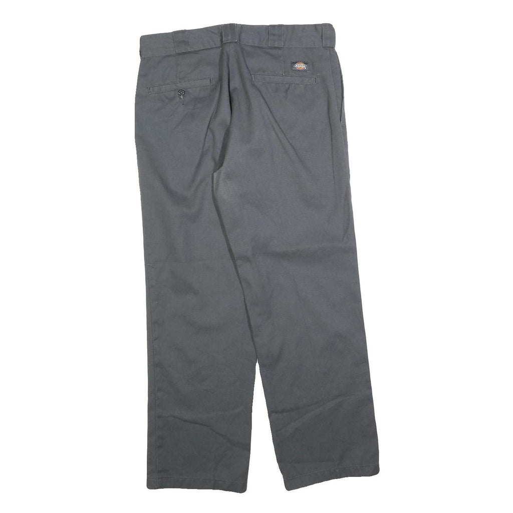 DICKIES Mens Cotton Blend Grey Regular Fit Straight Leg Trousers W33 L30