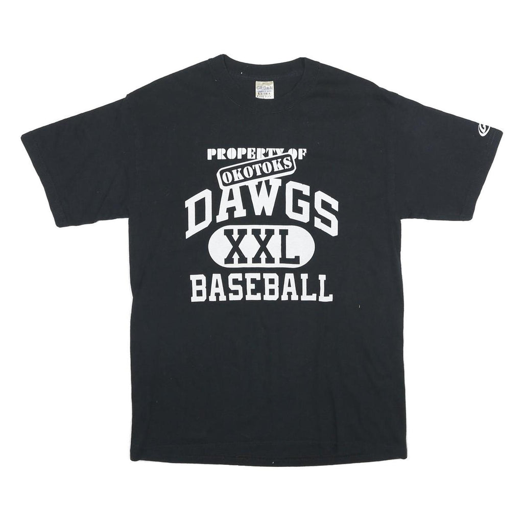 GILDAN Mens Black Okotoks Dawgs Baseball Graphic T-Shirt M Short Sleeve Crew