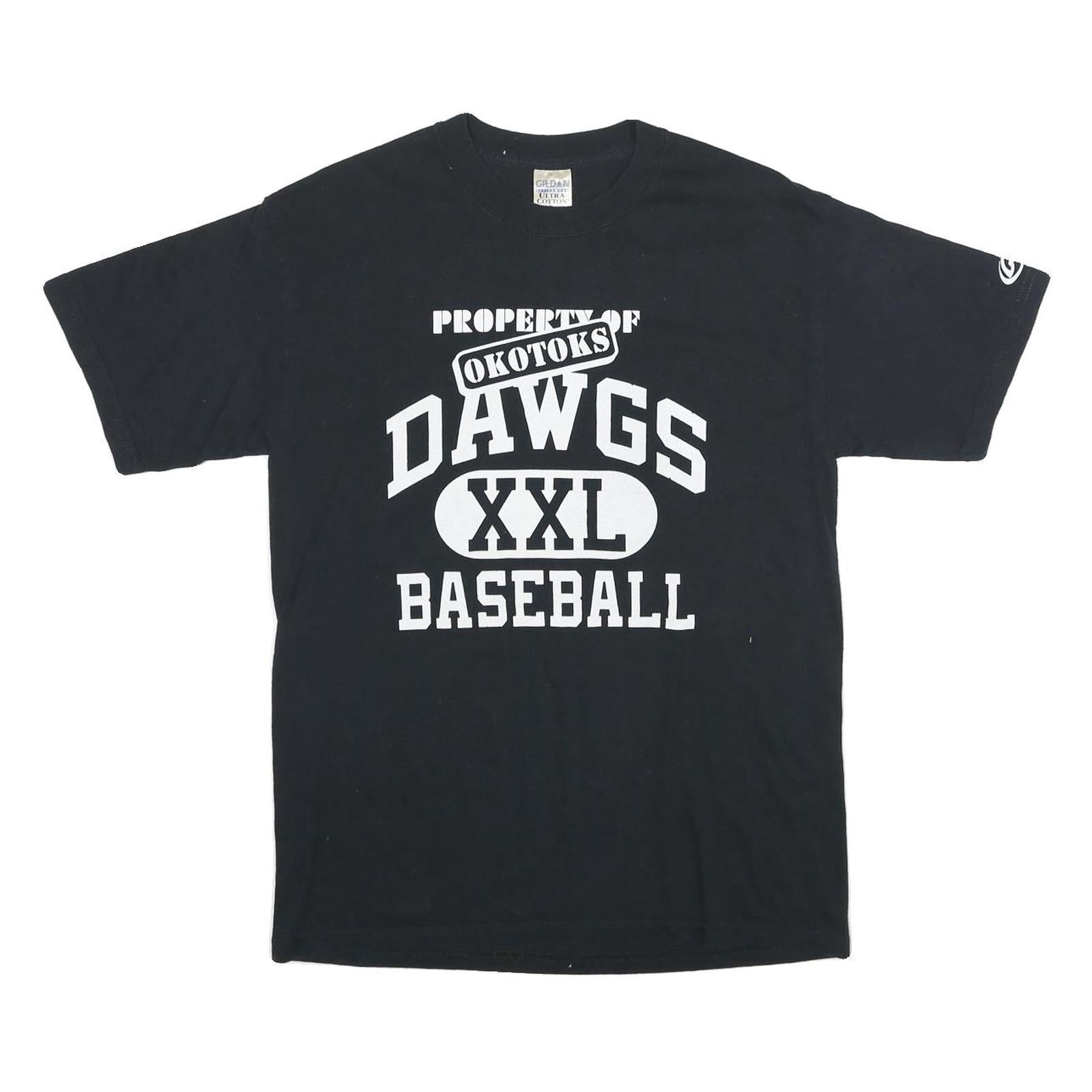 GILDAN Mens Black Okotoks Dawgs Baseball Graphic T-Shirt M Short Sleeve Crew