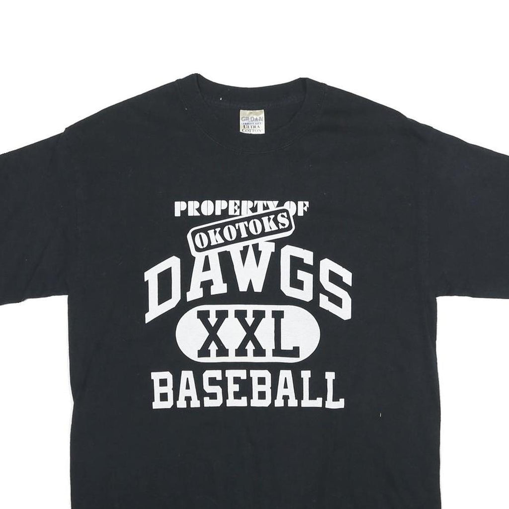 GILDAN Mens Black Okotoks Dawgs Baseball Graphic T-Shirt M Short Sleeve Crew