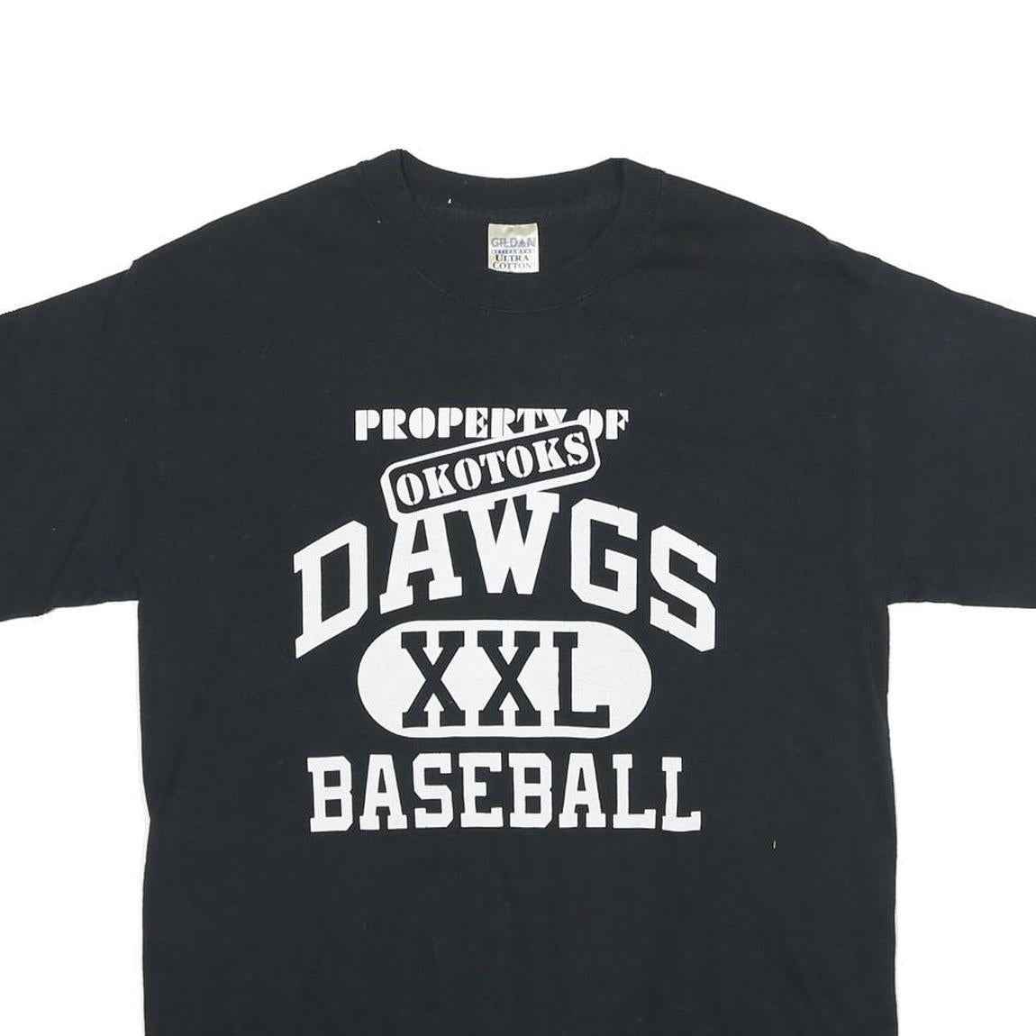 GILDAN Mens Black Okotoks Dawgs Baseball Graphic T-Shirt M Short Sleeve Crew