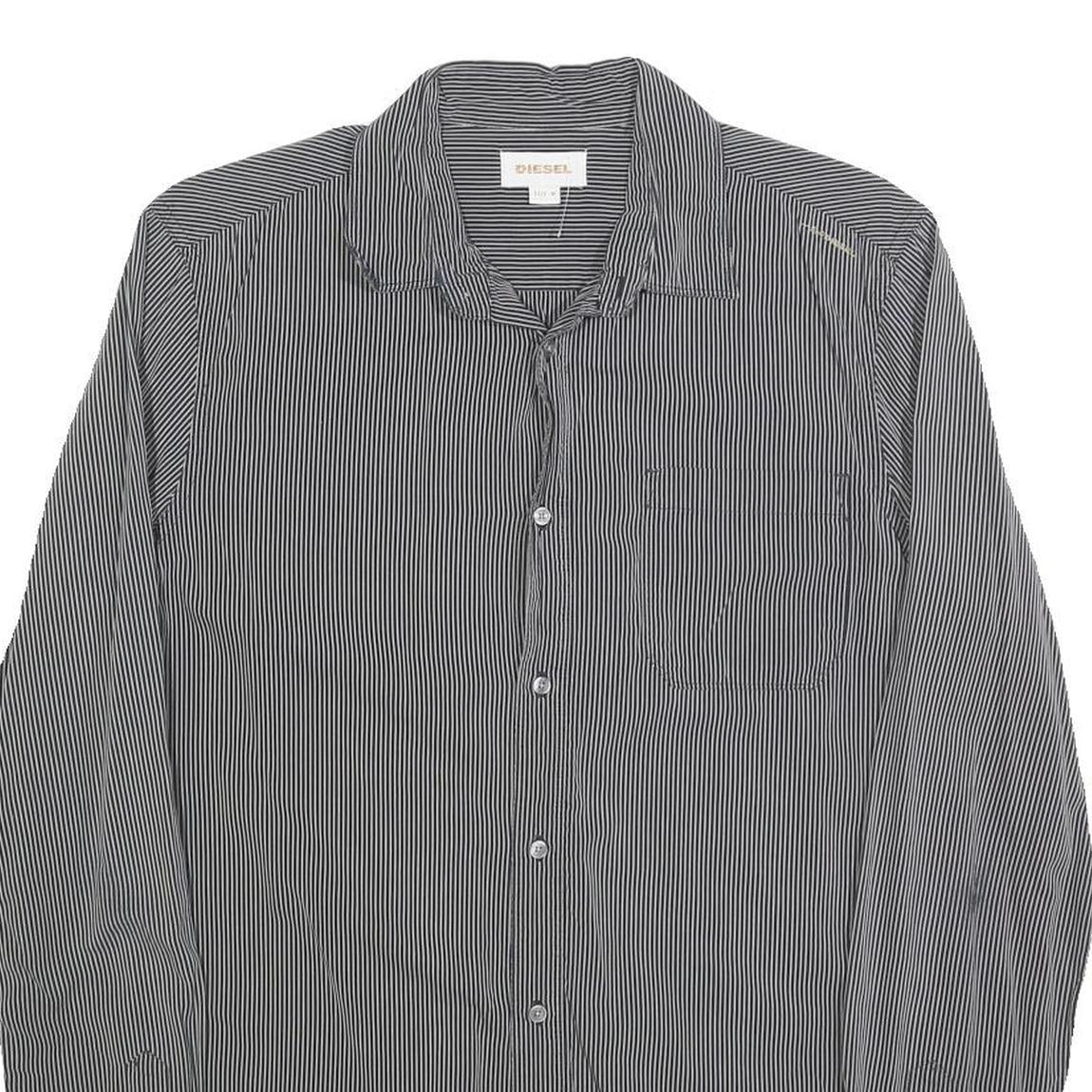 DIESEL Mens Black Striped Cotton Blend Shirt M Button Down Long Sleeve Casual