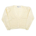 NINON DE LENCLOS Womens Cream Patterned Cardigan Chunky Knit M V-Neck Acrylic