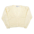 NINON DE LENCLOS Womens Cream Patterned Cardigan Chunky Knit M V-Neck Acrylic