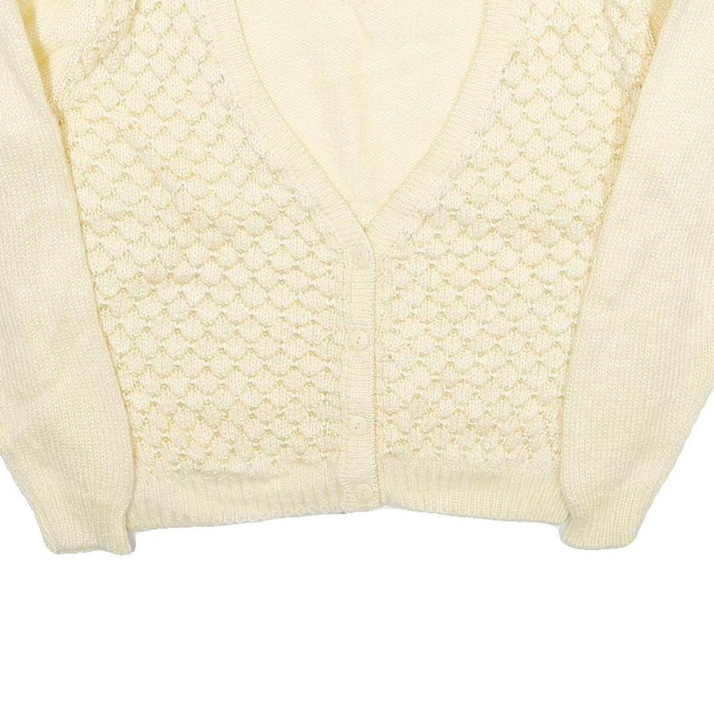 NINON DE LENCLOS Womens Cream Patterned Cardigan Chunky Knit M V-Neck Acrylic