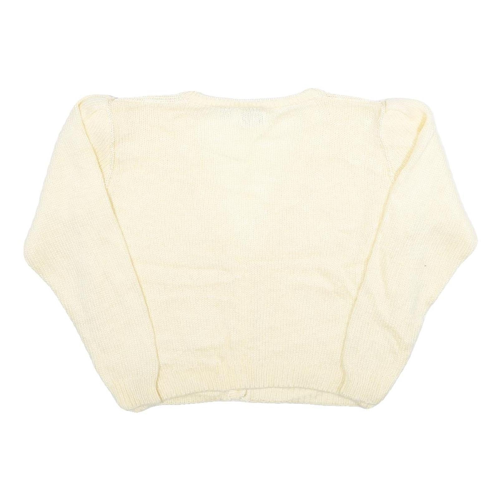 NINON DE LENCLOS Womens Cream Patterned Cardigan Chunky Knit M V-Neck Acrylic