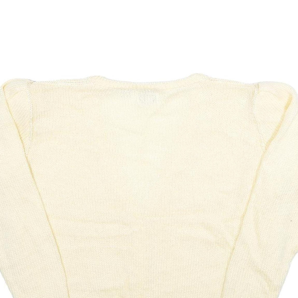 NINON DE LENCLOS Womens Cream Patterned Cardigan Chunky Knit M V-Neck Acrylic