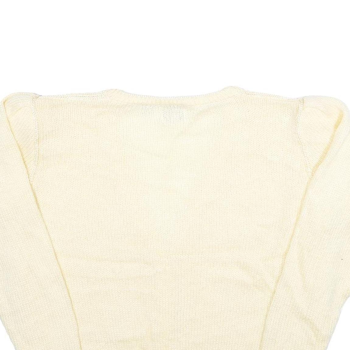 NINON DE LENCLOS Womens Cream Patterned Cardigan Chunky Knit M V-Neck Acrylic