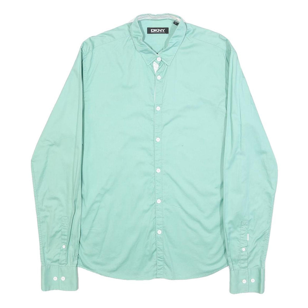 DKNY Mens Green Cotton Blend Shirt M Button Down Casual Long Sleeve