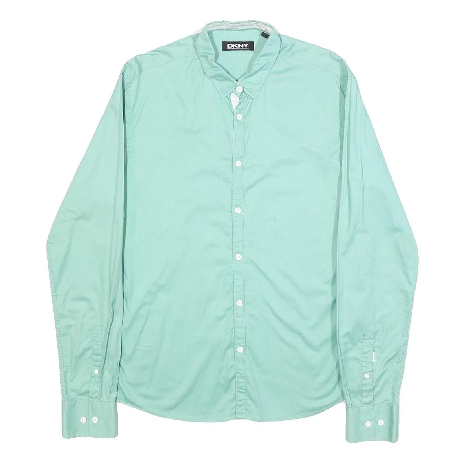 DKNY Mens Green Cotton Blend Shirt M Button Down Casual Long Sleeve