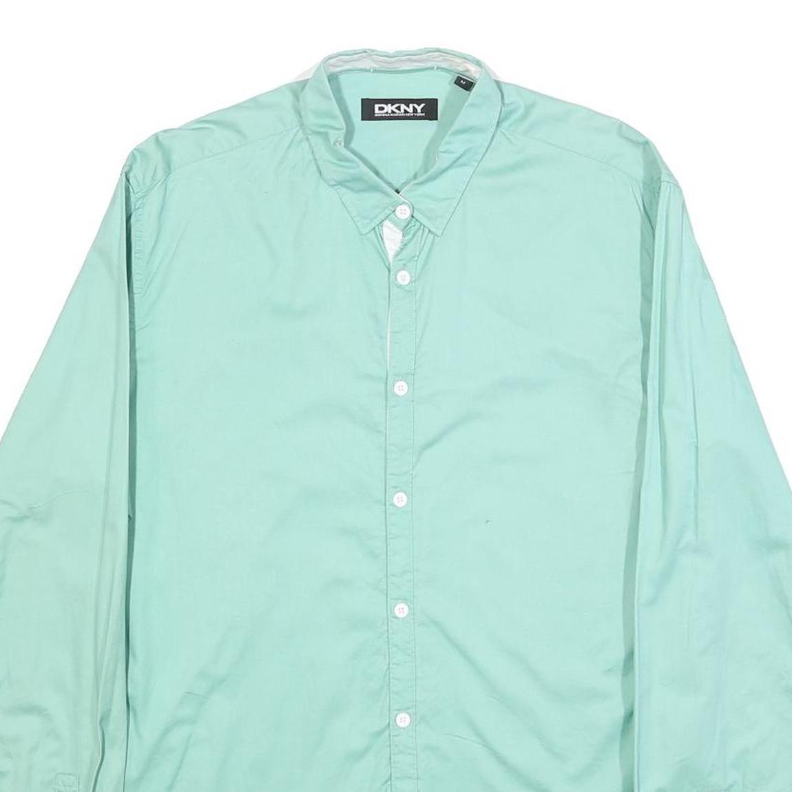 DKNY Mens Green Cotton Blend Shirt M Button Down Casual Long Sleeve