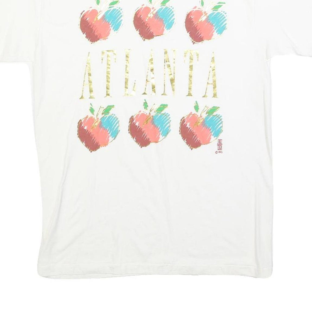 HANES Mens White Cotton Blend Atlanta Graphic T-Shirt M Short Sleeve Crew Neck