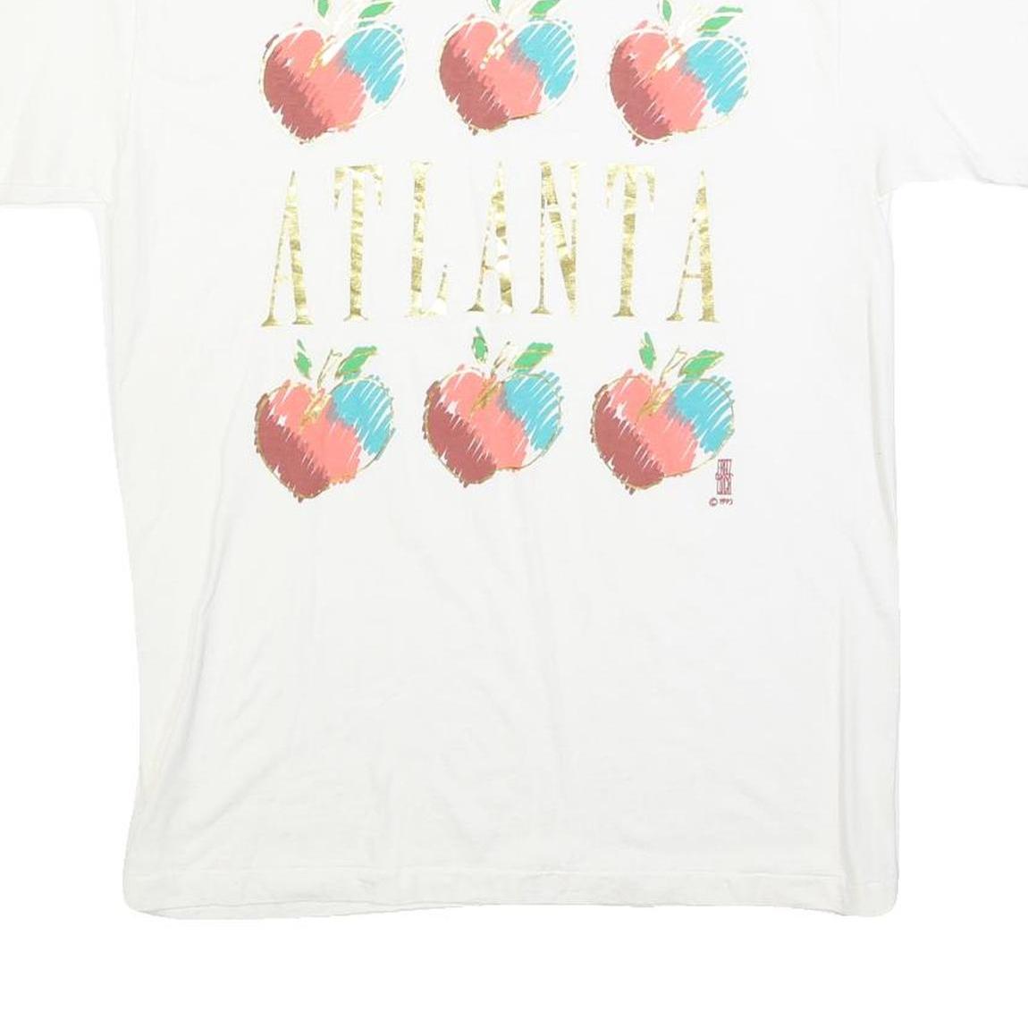 HANES Mens White Cotton Blend Atlanta Graphic T-Shirt M Short Sleeve Crew Neck