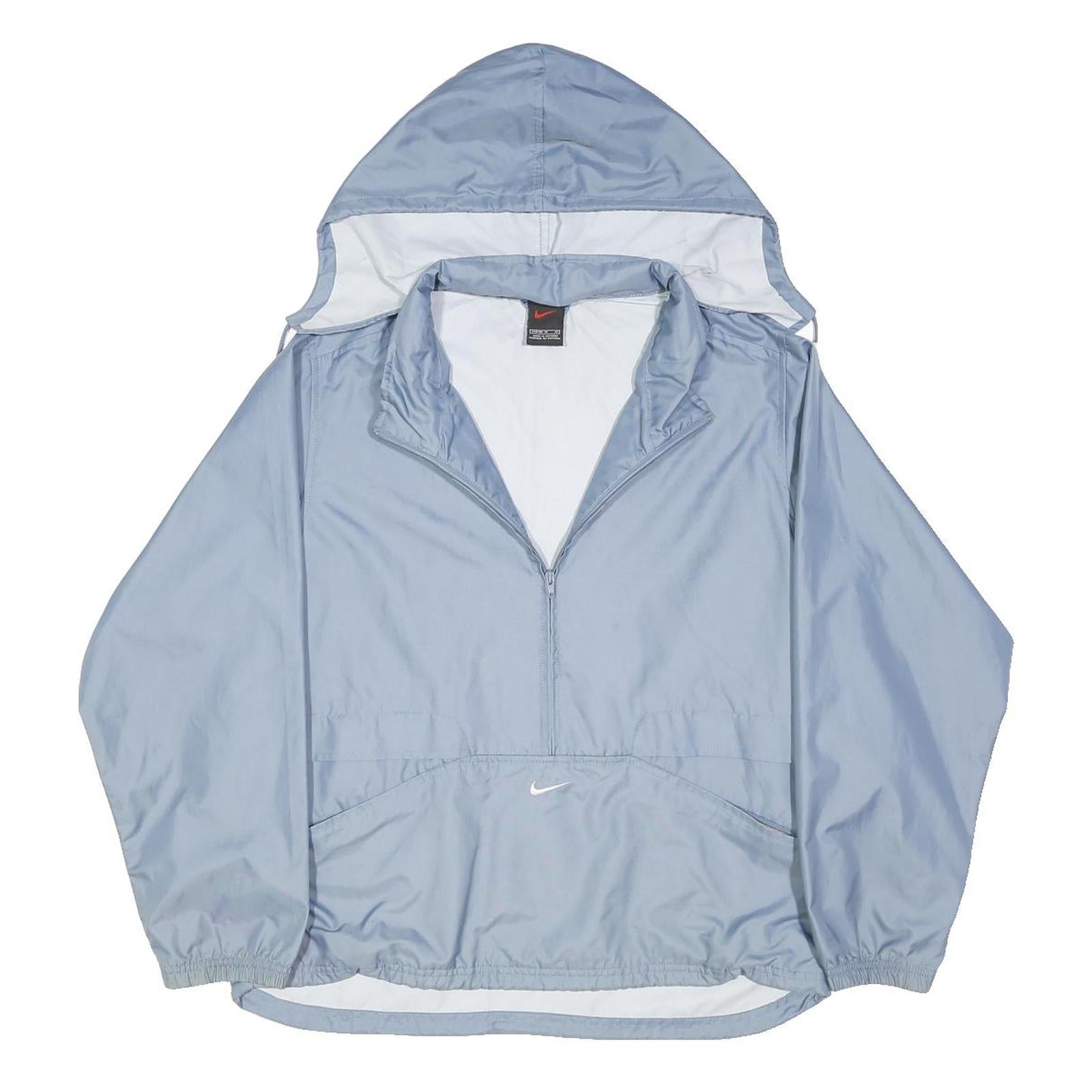 NIKE Womens Blue Jacket M Polyester Blend Windbreaker Zip Hooded Plain