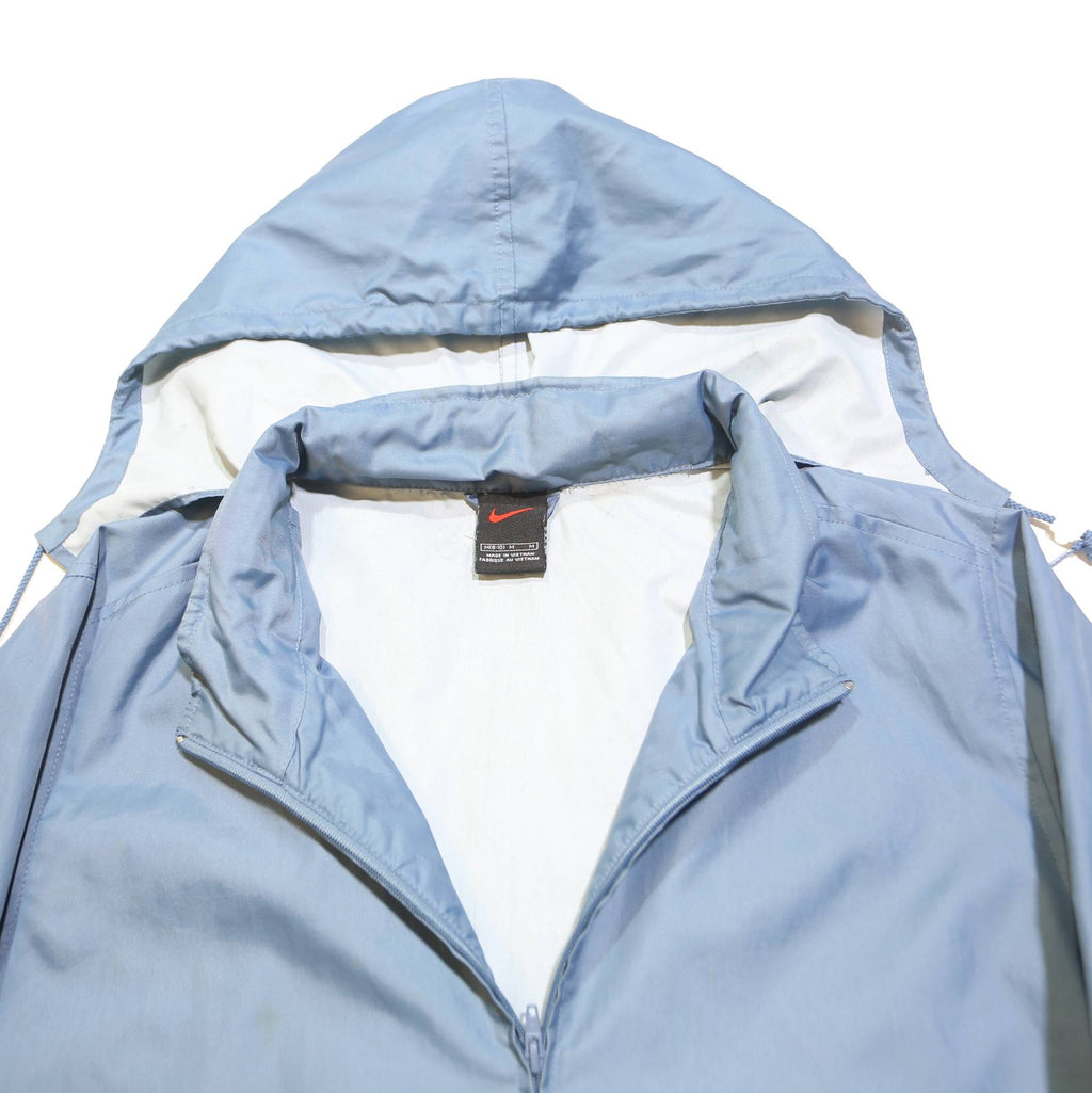 NIKE Womens Blue Jacket M Polyester Blend Windbreaker Zip Hooded Plain