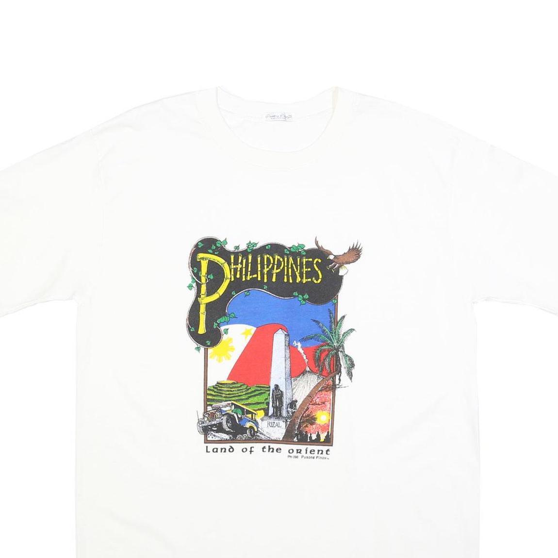 PUSONG PINOY Mens White Philippines Graphic T-Shirt L Cotton Crew Neck Short