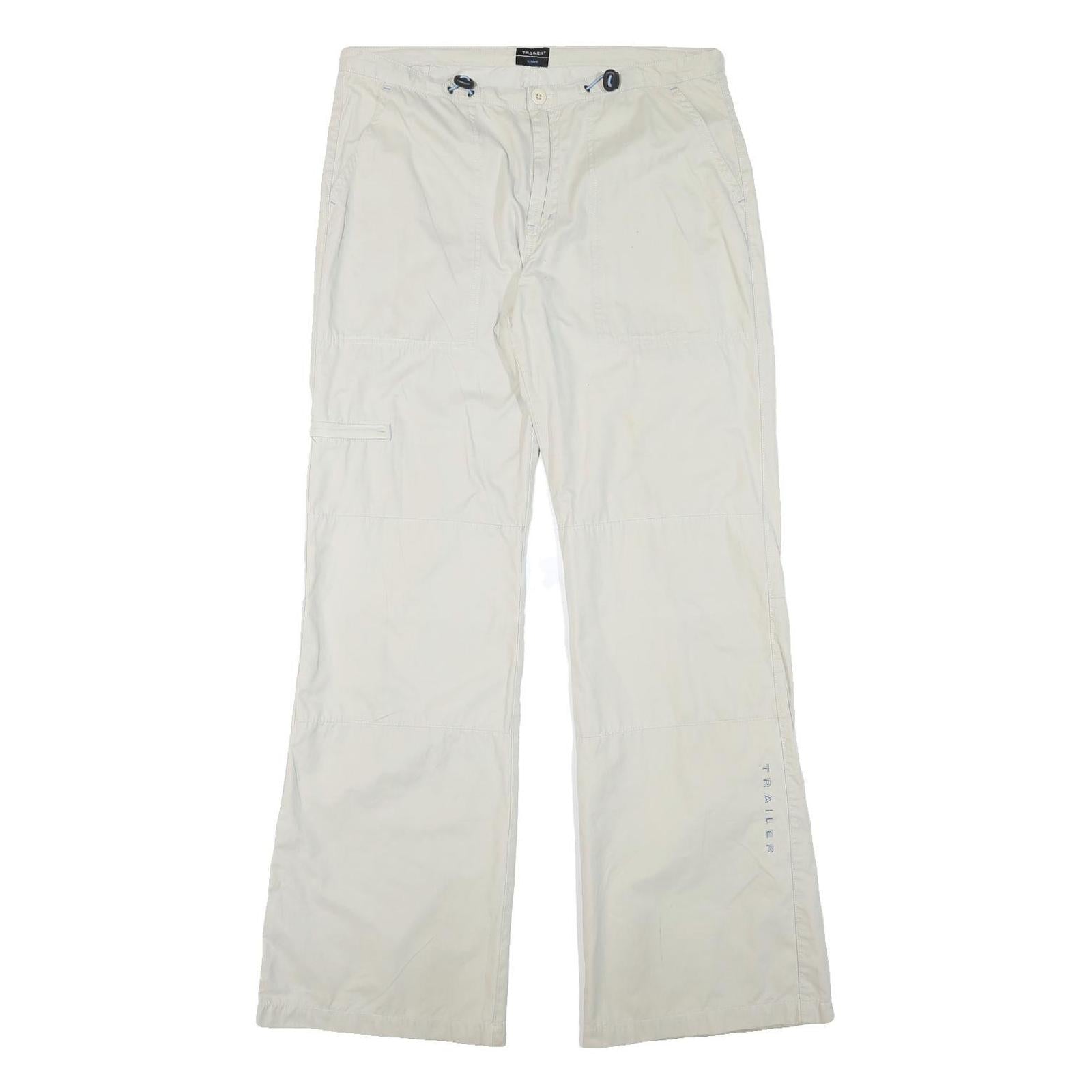 TRAILER Mens Polyester Blend Cream Relaxed Drawstring Trousers W33 L33 Casual