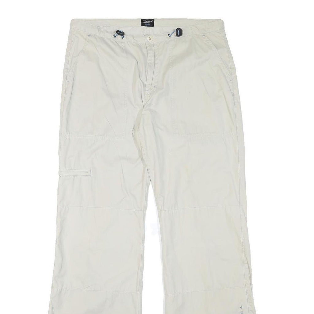 TRAILER Mens Polyester Blend Cream Relaxed Drawstring Trousers W33 L33 Casual