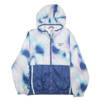 REEBOK Womens Blue & White Colourblock Hooded Zip Jacket L Polyester Sportswear