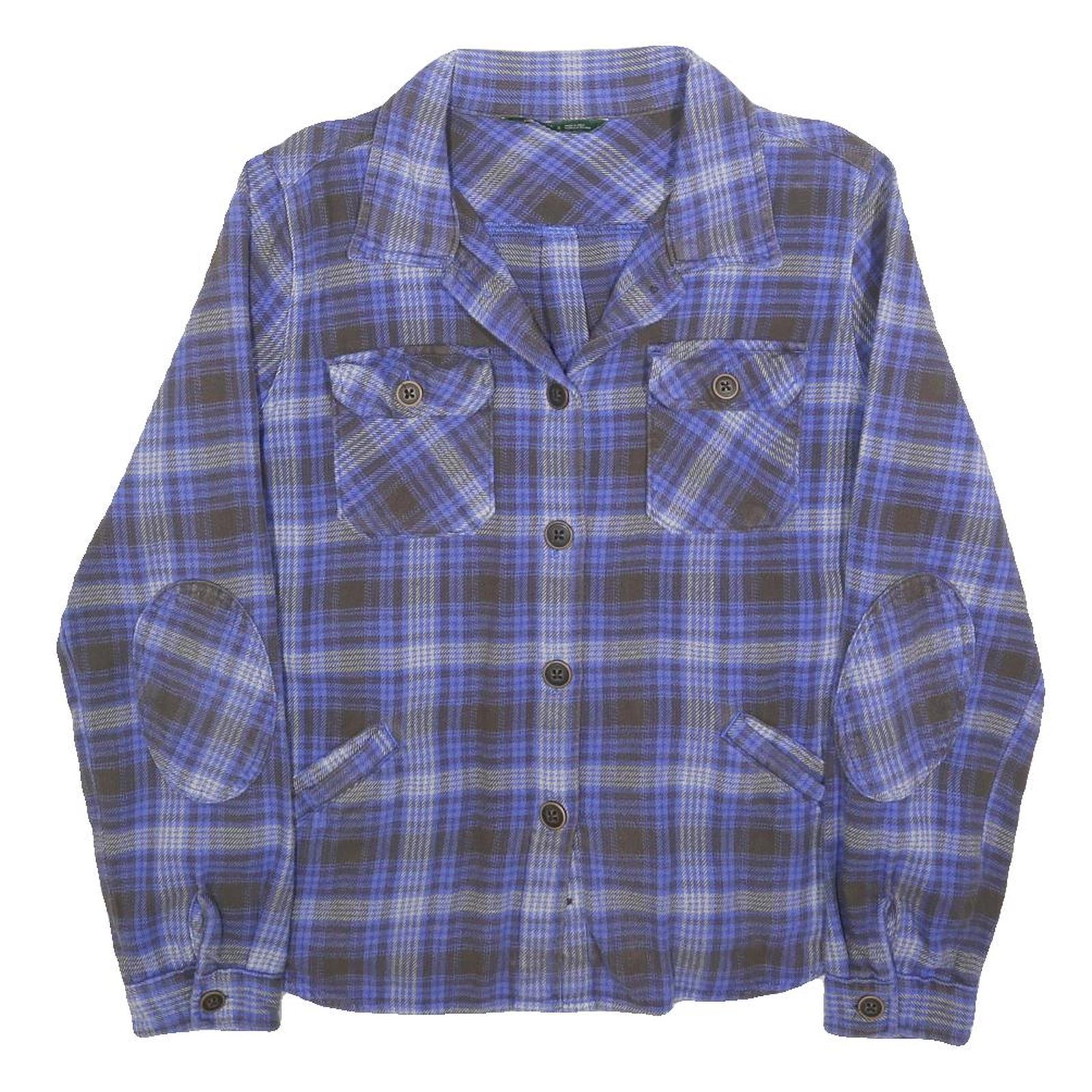 WOOLRICH Womens Blue & Grey Plaid Shirt Long Sleeve Button L Casual Flannel