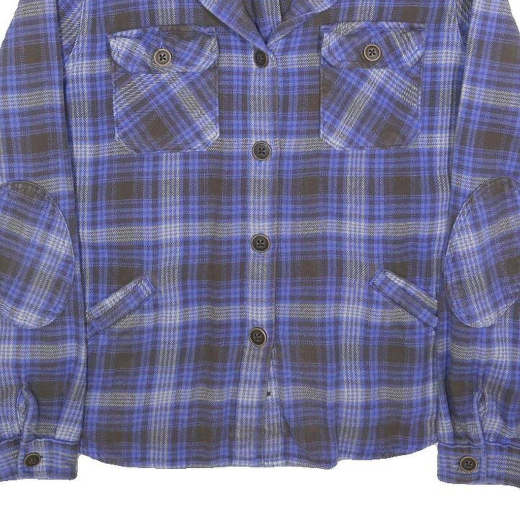 WOOLRICH Womens Blue & Grey Plaid Shirt Long Sleeve Button L Casual Flannel
