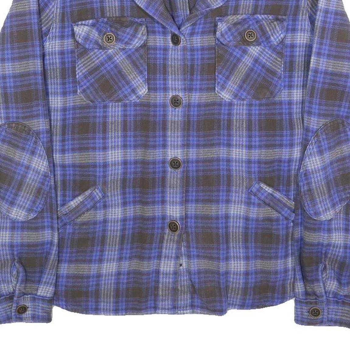 WOOLRICH Womens Blue & Grey Plaid Shirt Long Sleeve Button L Casual Flannel