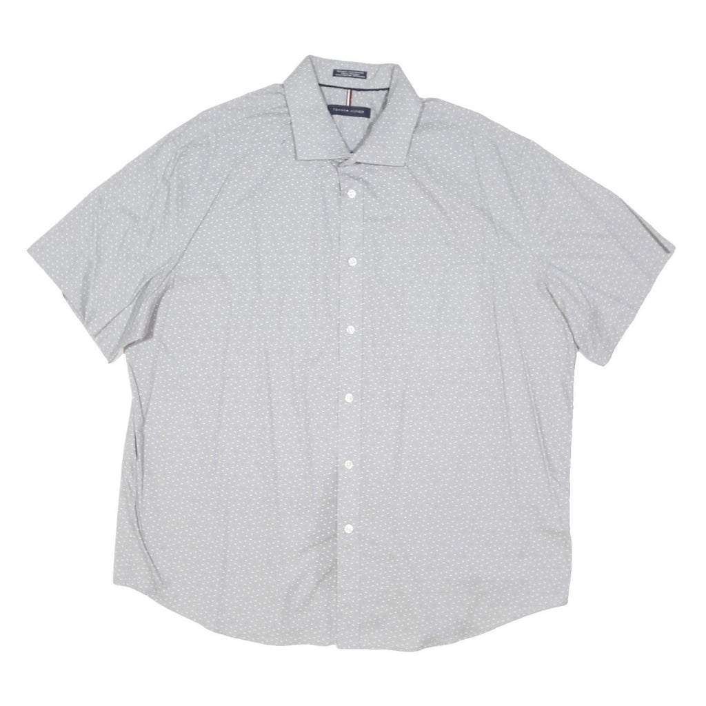 TOMMY HILFIGER Mens White & Grey Patterned Casual Shirt XL Short Sleeve Cotton