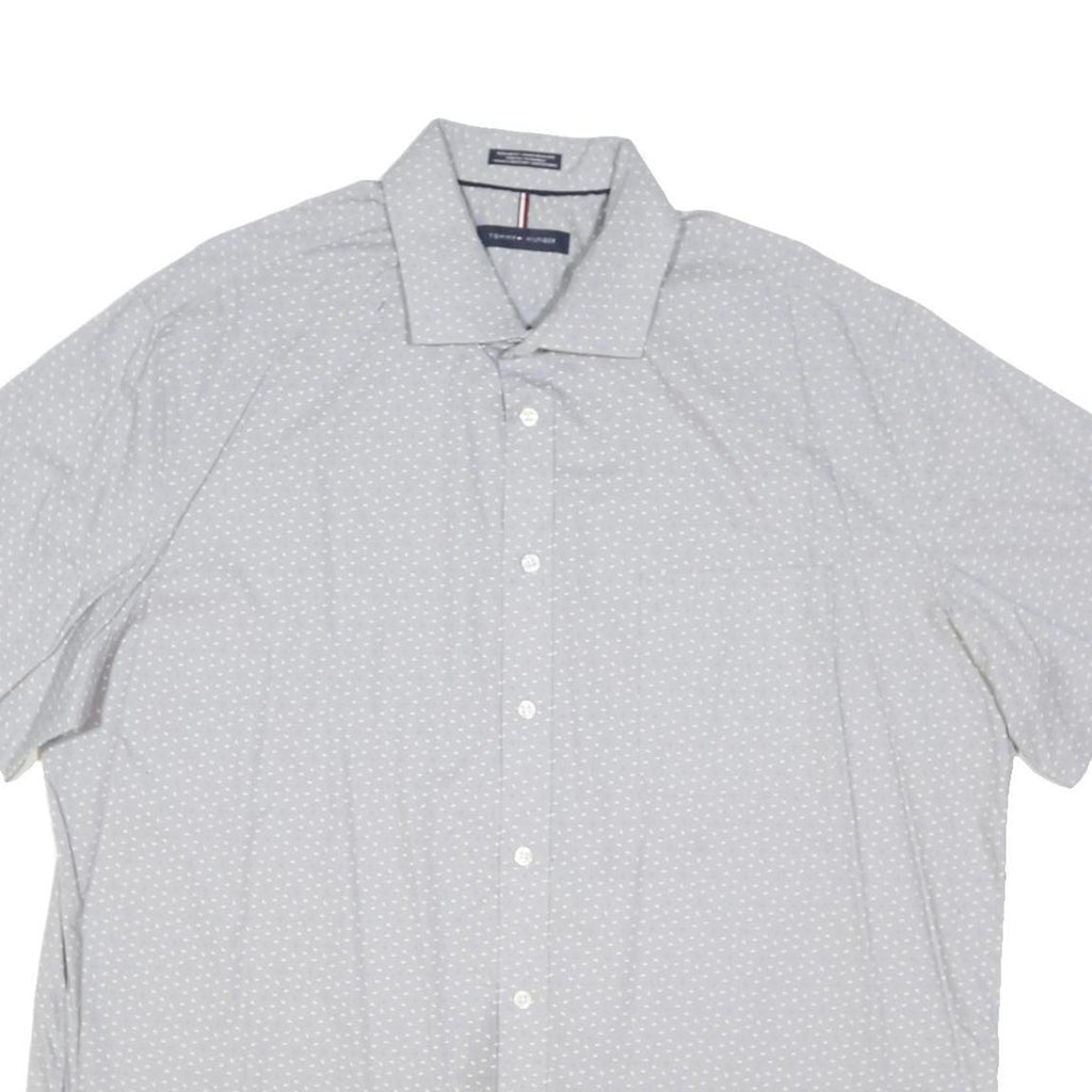 TOMMY HILFIGER Mens White & Grey Patterned Casual Shirt XL Short Sleeve Cotton
