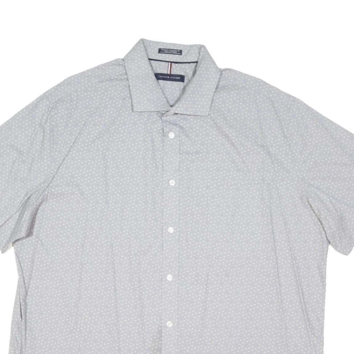 TOMMY HILFIGER Mens White & Grey Patterned Casual Shirt XL Short Sleeve Cotton