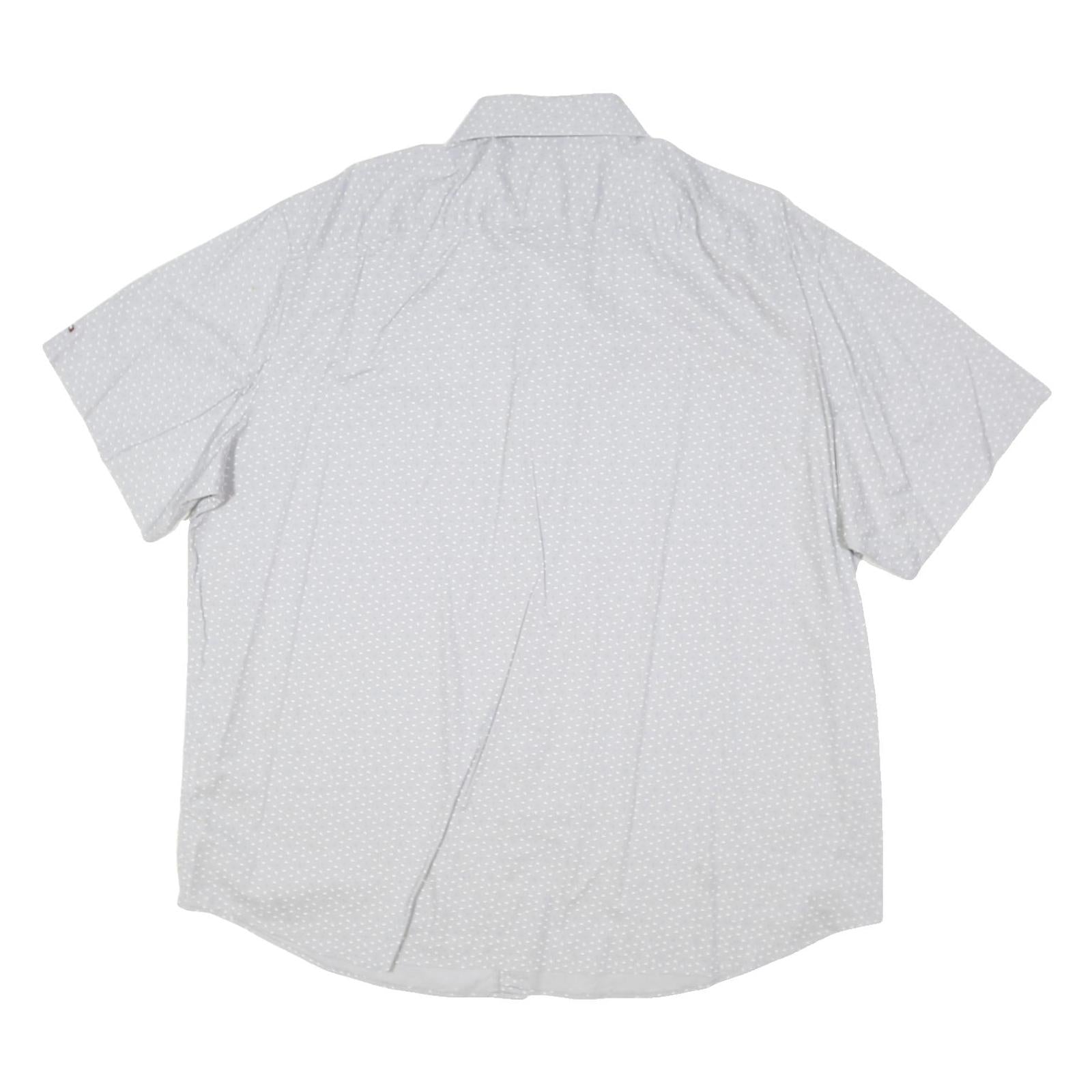 TOMMY HILFIGER Mens White & Grey Patterned Casual Shirt XL Short Sleeve Cotton