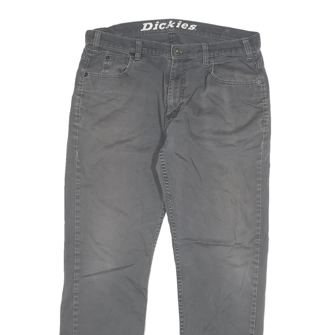 DICKIES Mens Cotton Blend Grey Regular Fit Straight Leg Trousers W34 L32