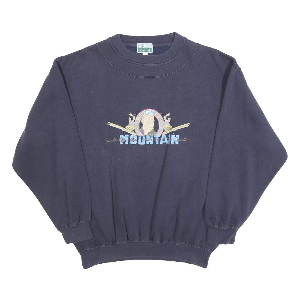 FREY Mens Blue Cotton Blend Crew Neck L Sweatshirt Mountain Graphic Embroidery
