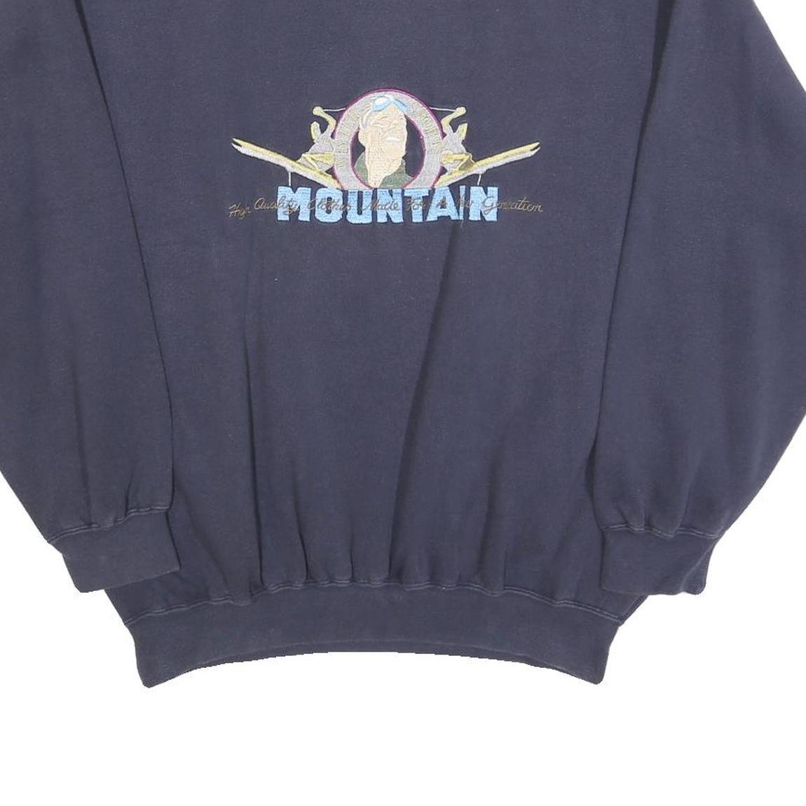 FREY Mens Blue Cotton Blend Crew Neck L Sweatshirt Mountain Graphic Embroidery