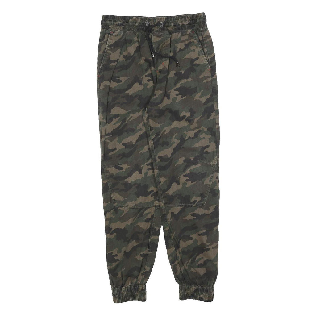 BCKJ Mens Slim Cotton Blend Green Camouflage Trousers W26 L26 Drawstring Casual