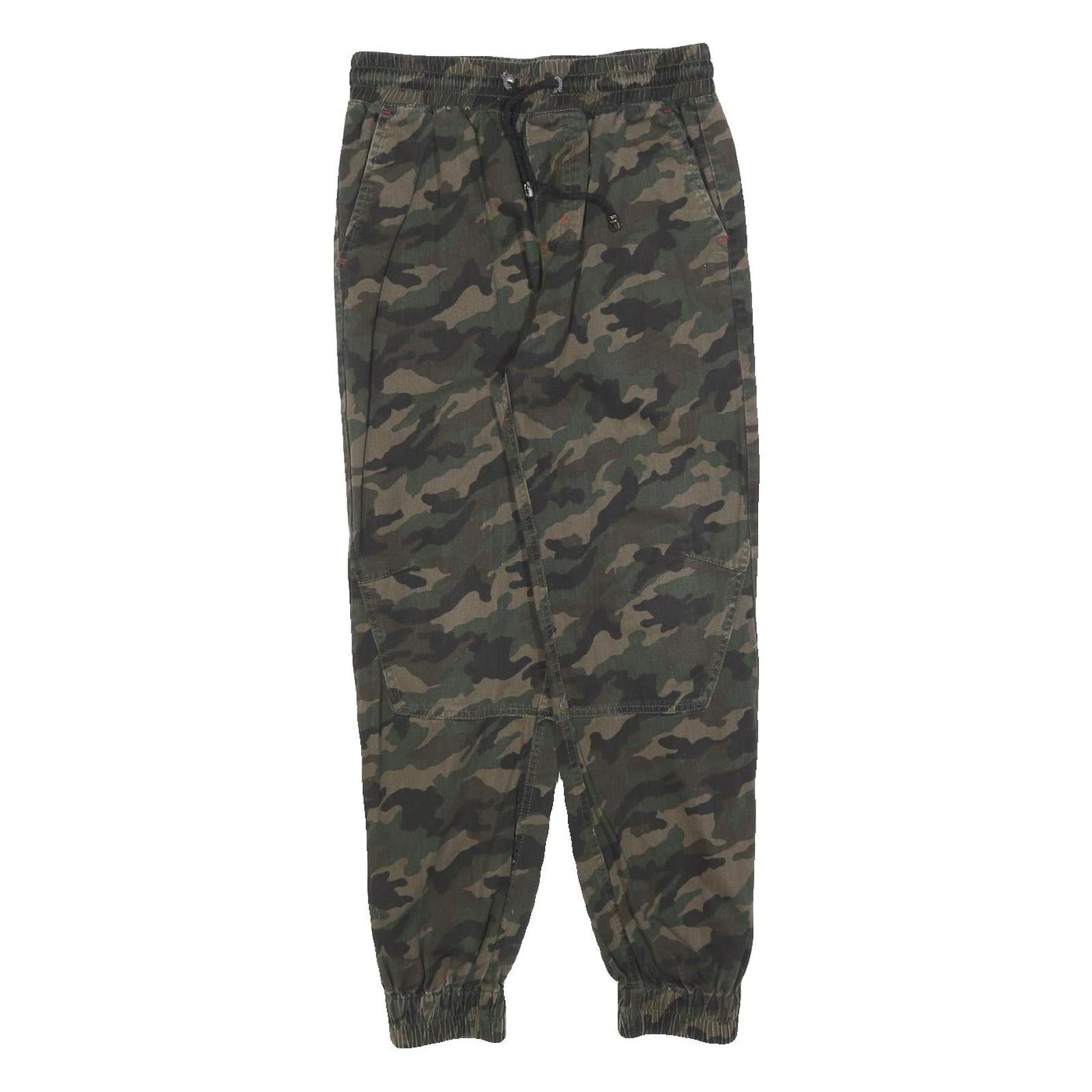 BCKJ Mens Slim Cotton Blend Green Camouflage Trousers W26 L26 Drawstring Casual