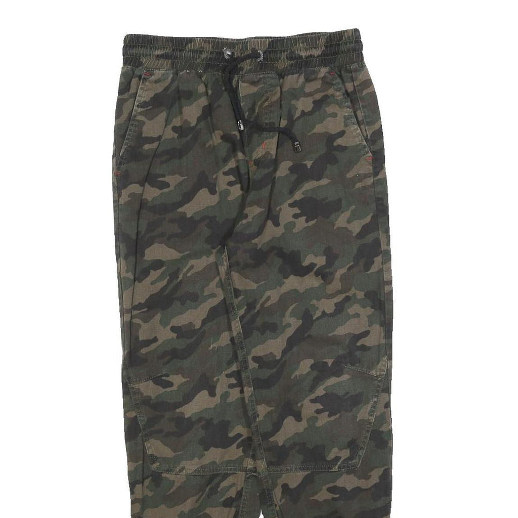 BCKJ Mens Slim Cotton Blend Green Camouflage Trousers W26 L26 Drawstring Casual