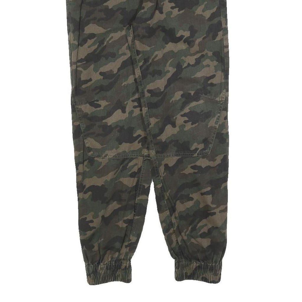 BCKJ Mens Slim Cotton Blend Green Camouflage Trousers W26 L26 Drawstring Casual