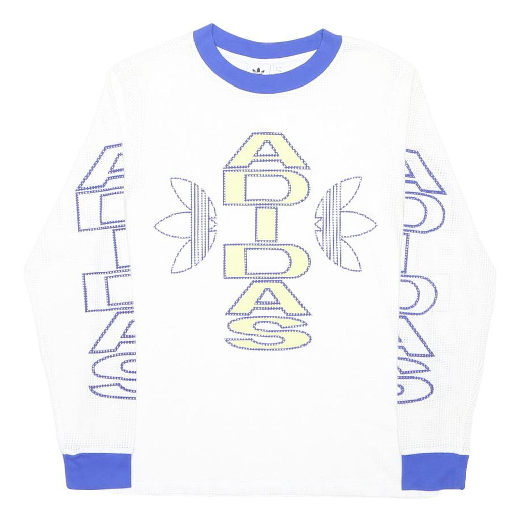 ADIDAS ORIGINALS Womens White & Blue Graphic Long Sleeve Crew Neck T-Shirt UK 18