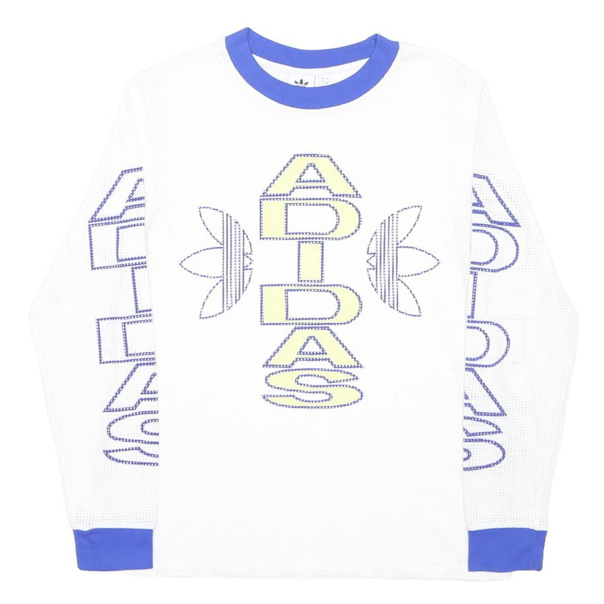 ADIDAS ORIGINALS Womens White & Blue Graphic Long Sleeve Crew Neck T-Shirt UK 18